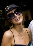 Paris Hilton shows some pokies as she arrives at the Hotel Sct. Petri in Copenhagen